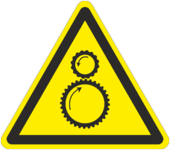 Знак «Осторожно. Возможно затягивание между вращающимися элементами»